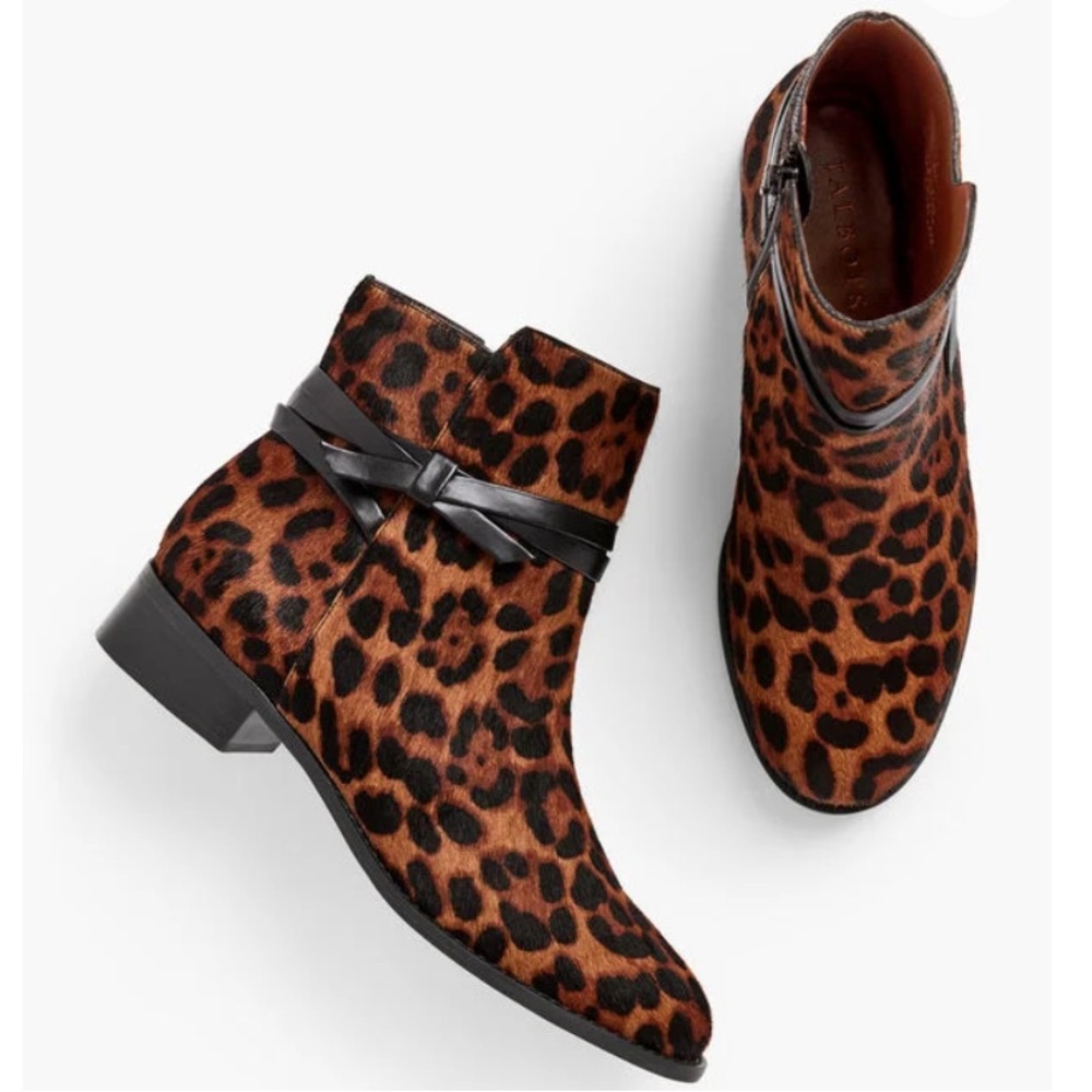 Talbots Tish Wrap Tie Calf Hair Ankle Boot - Leopard
